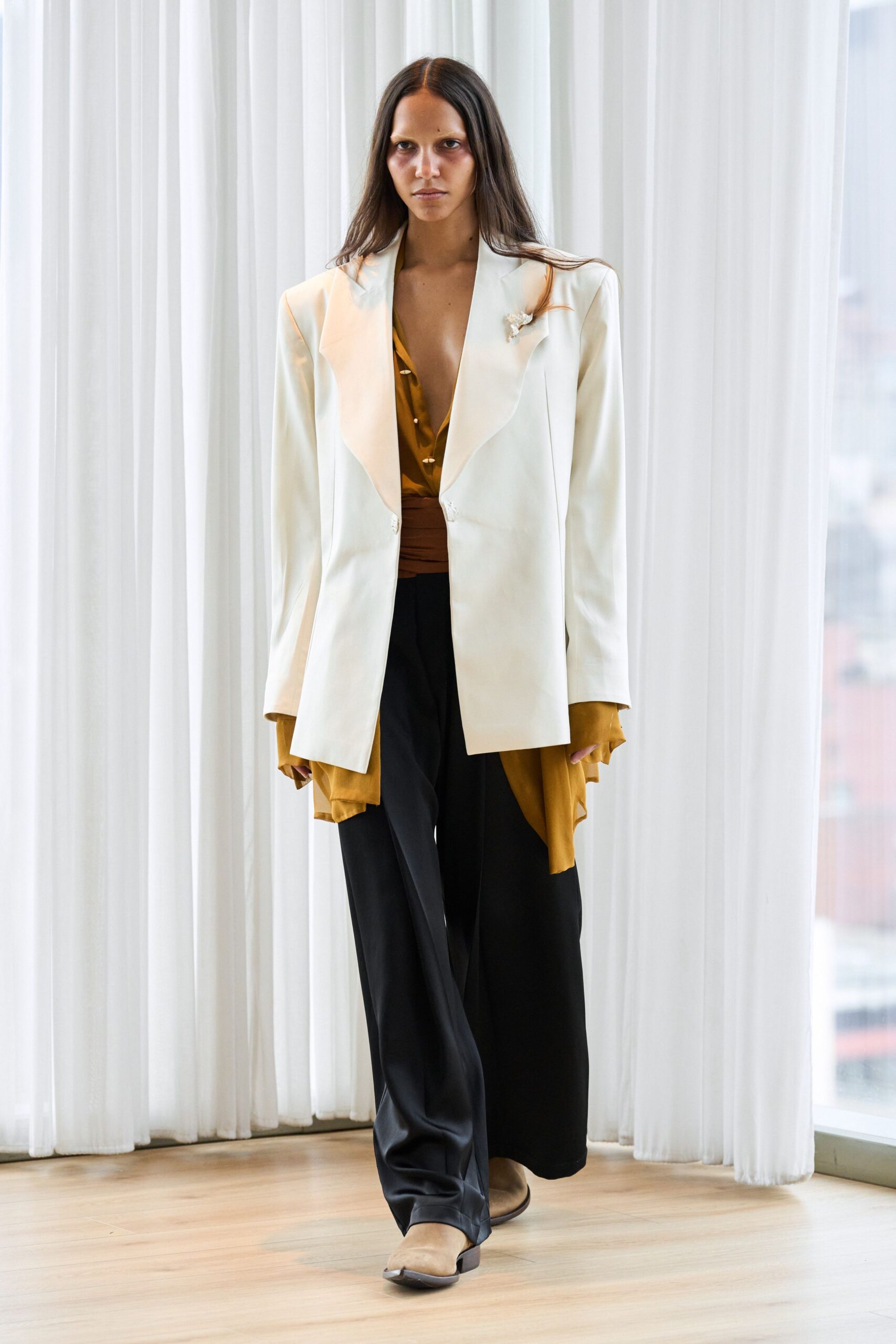 oversized white blazer with gold top
