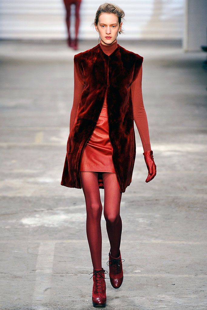 long fur gilet over turtleneck