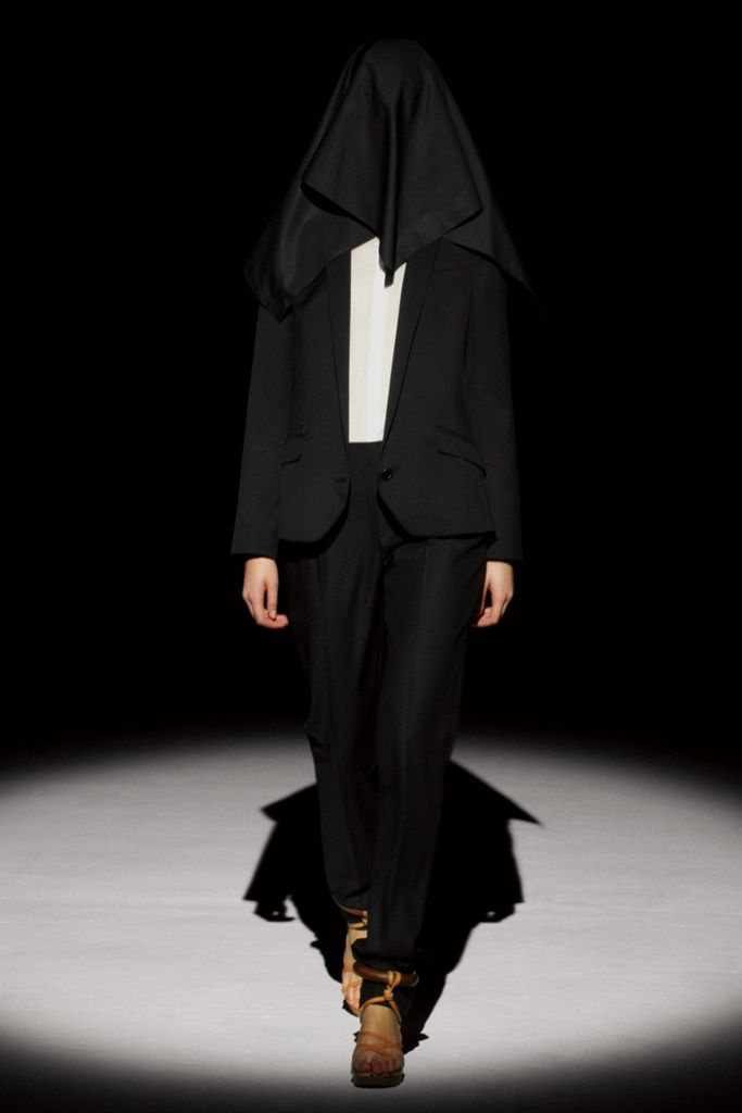 black tailored blazer with draped hood