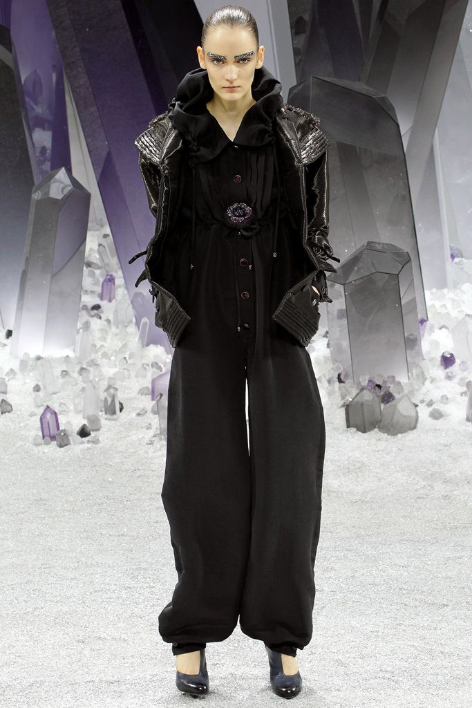 black unknown long-sleeve high-neck buttoned belted flowing jumpsuit