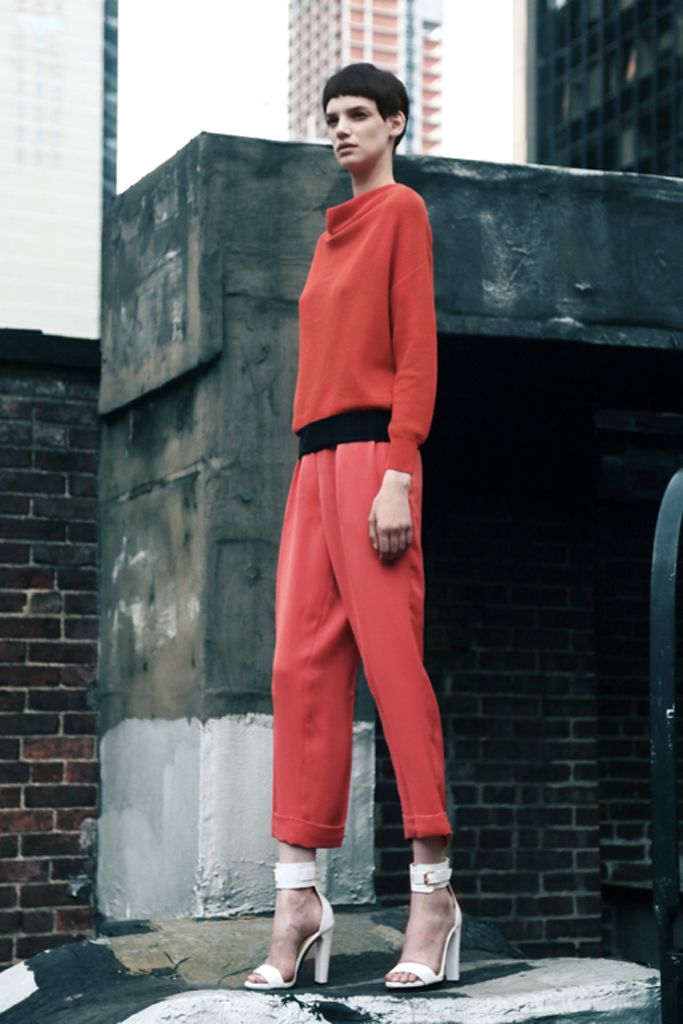 red knit funnel-neck sweater