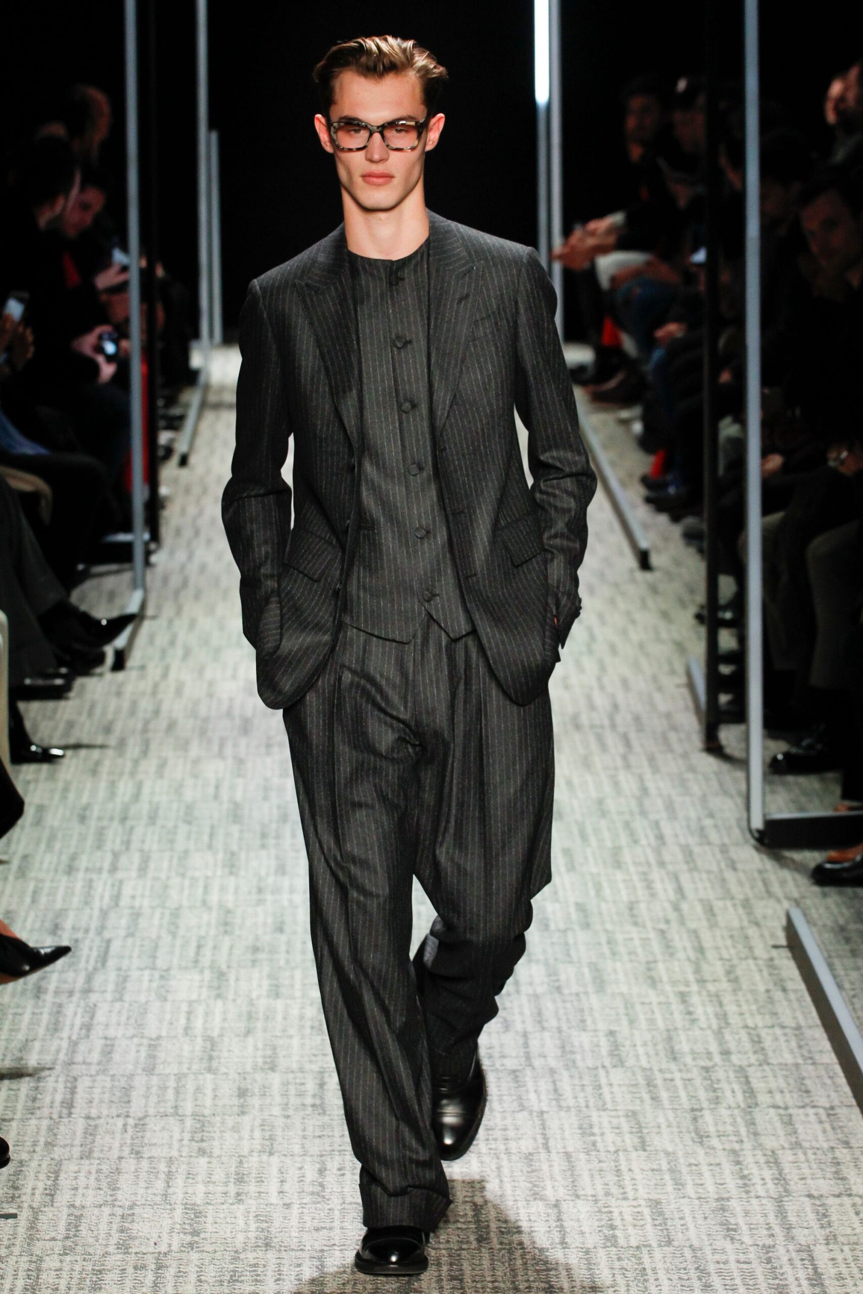gray pinstripe tailored suit