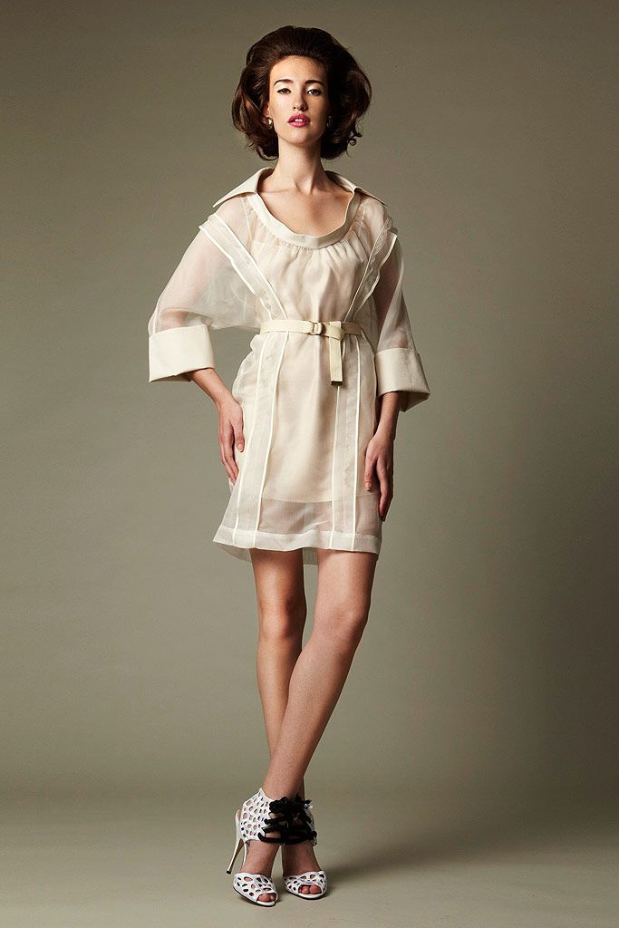 sheer belted organza mini dress