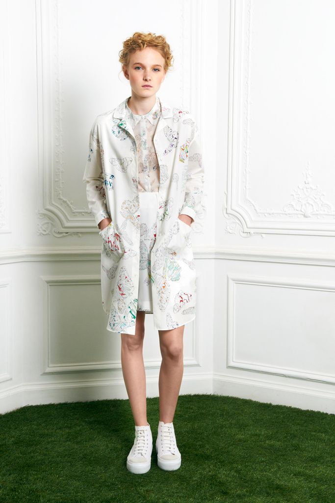 printed white open-front coat