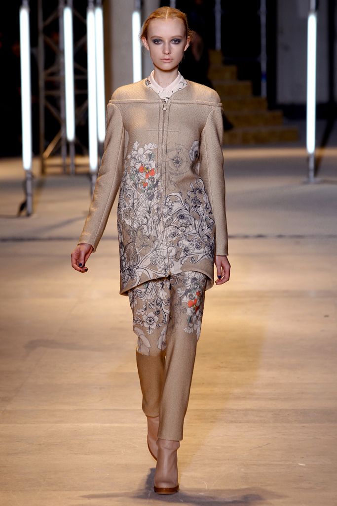 floral printed beige zip-front jacket