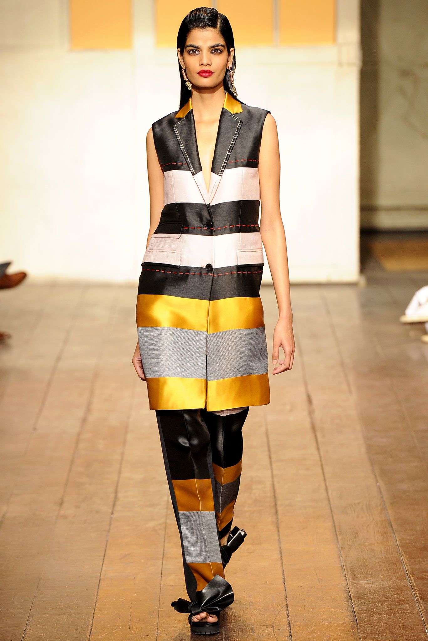 color-block satin blazer and trousers