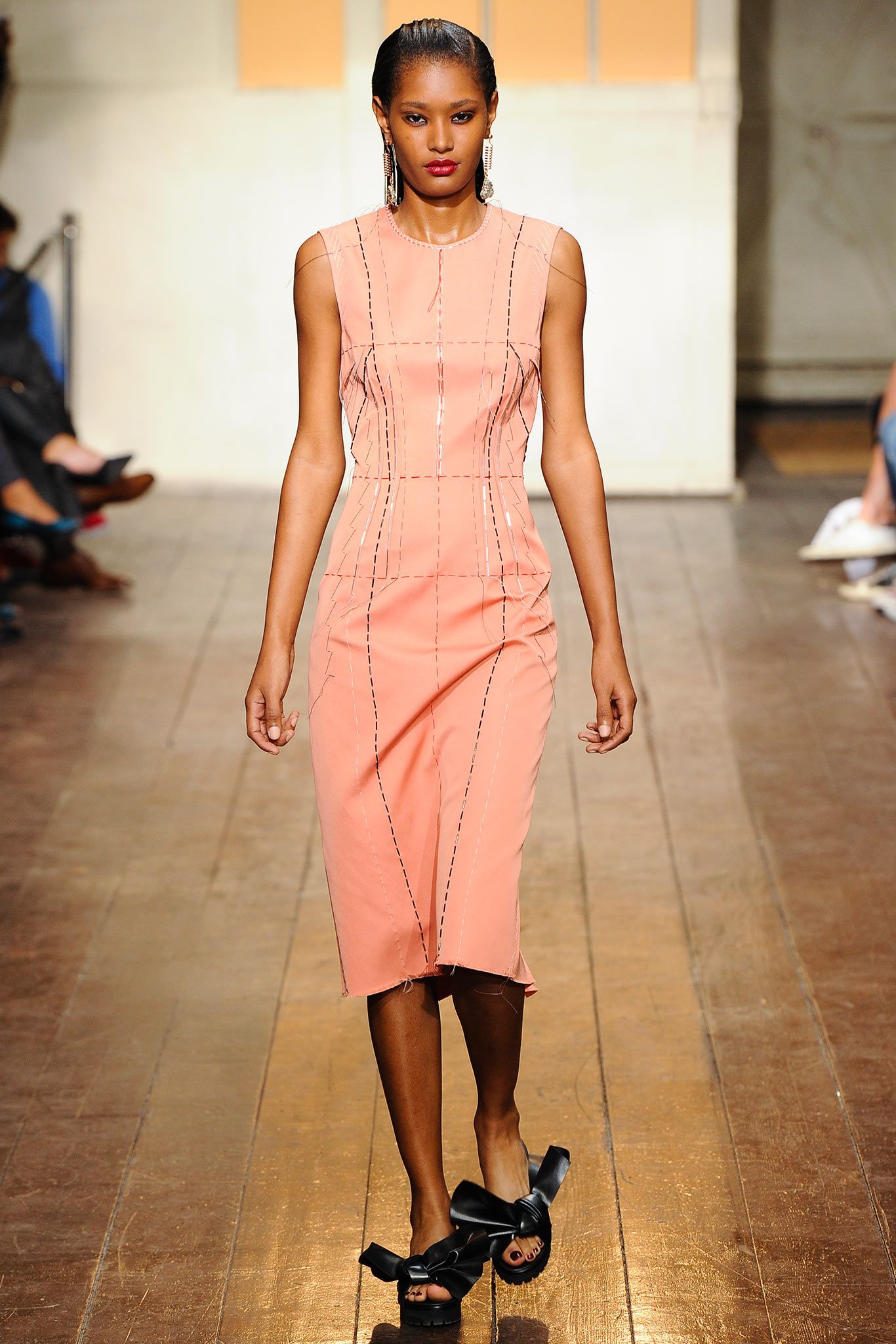 pink corset-seam midi dress