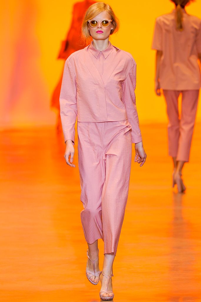 pink striped wrap-front jumpsuit