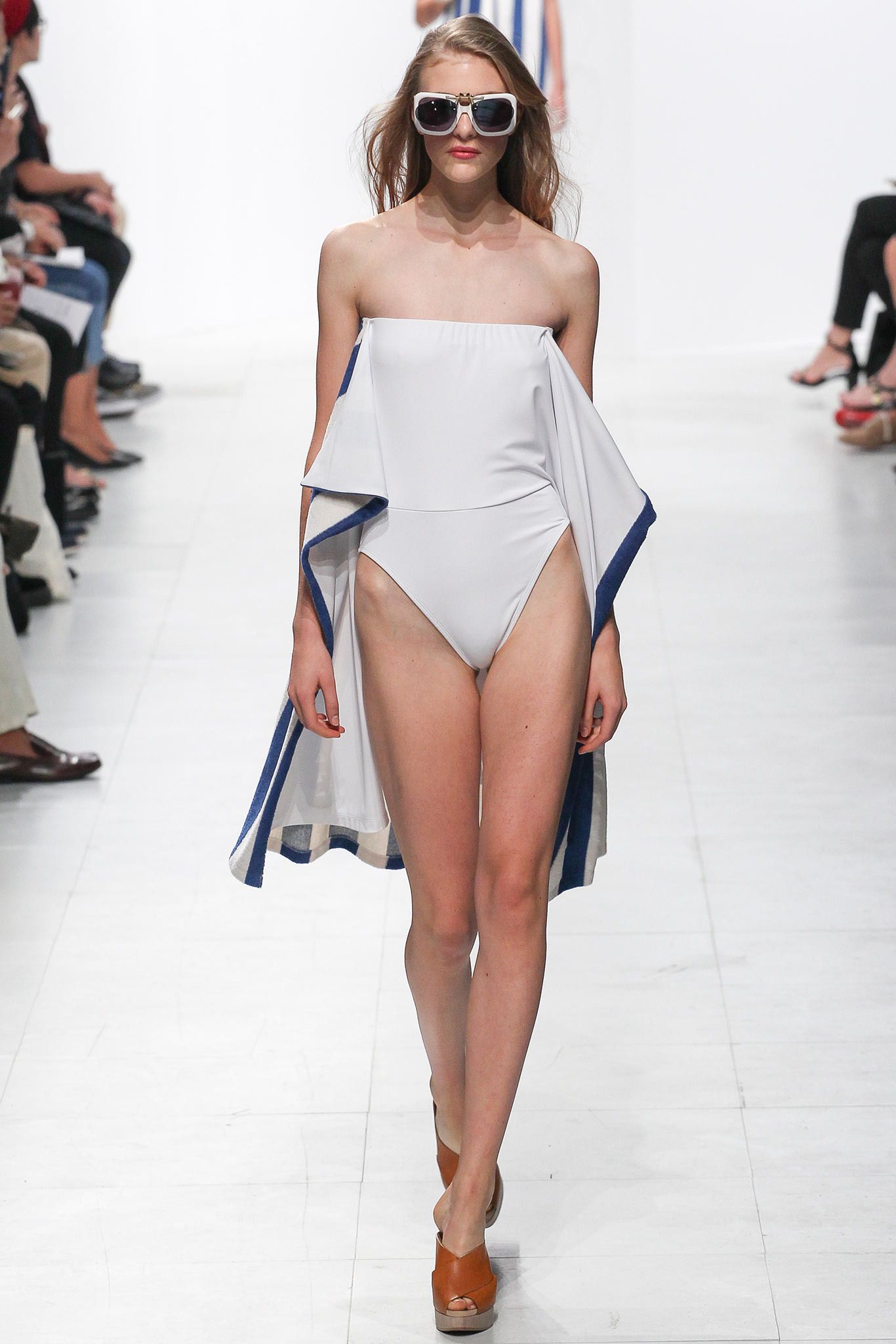 strapless draped one-piece swimsuit