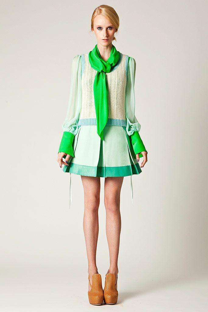 green chiffon mini dress with scarf
