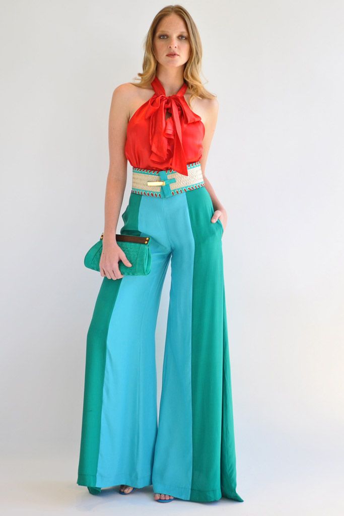 color-block satin halter jumpsuit