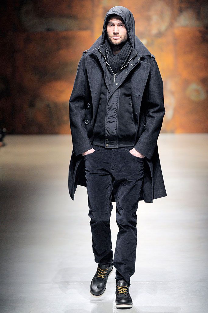 black hooded layered coat