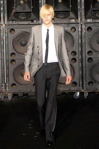 gray double-breasted blazer
