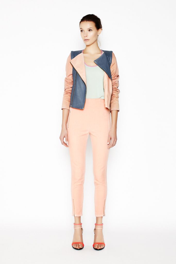color-block leather moto jacket