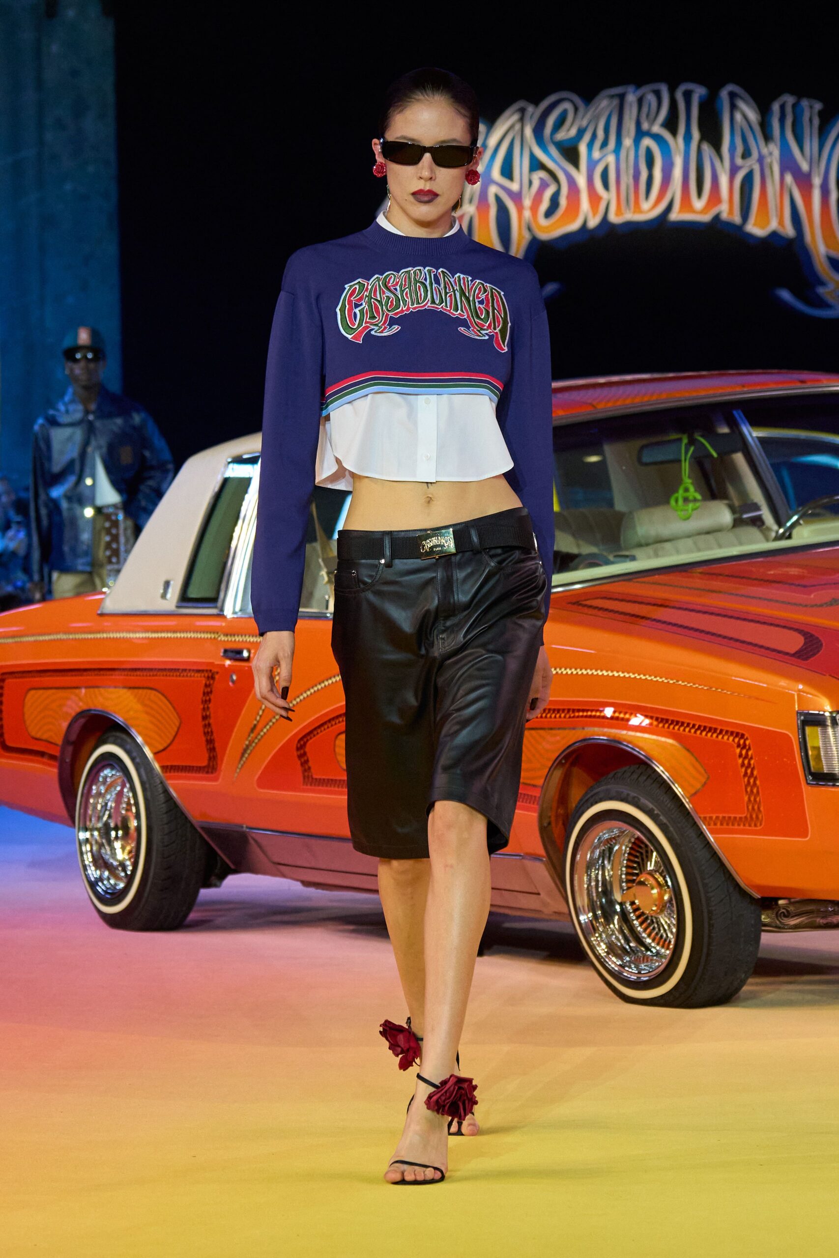 purple cotton long-sleeve fitted printed cropped top