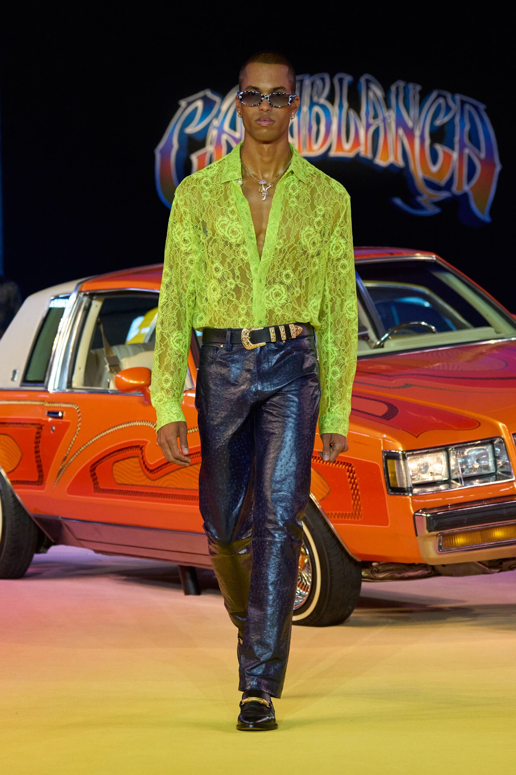 blue denim slim straight-leg shiny pants