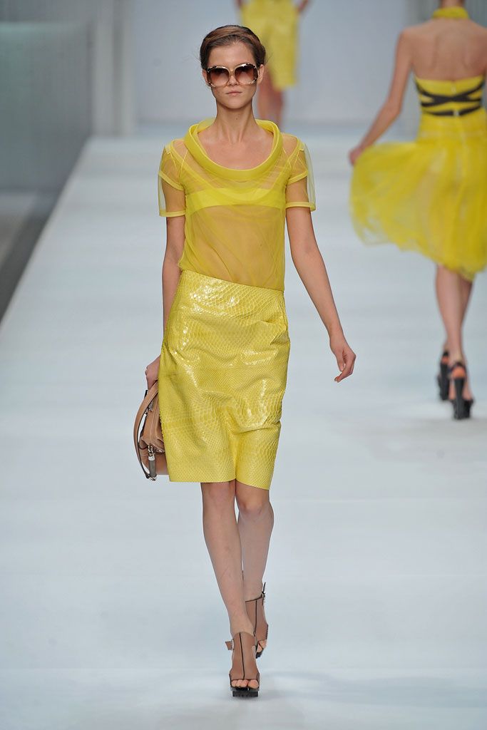yellow leather embossed shiny textured midi skirt