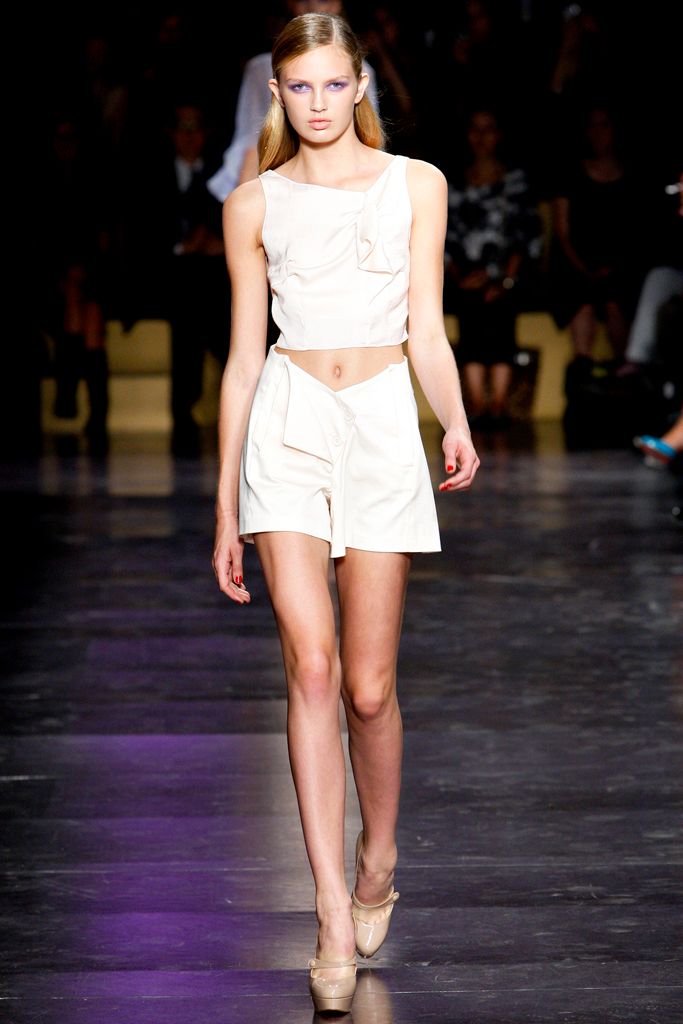 ruffled cropped ivory top