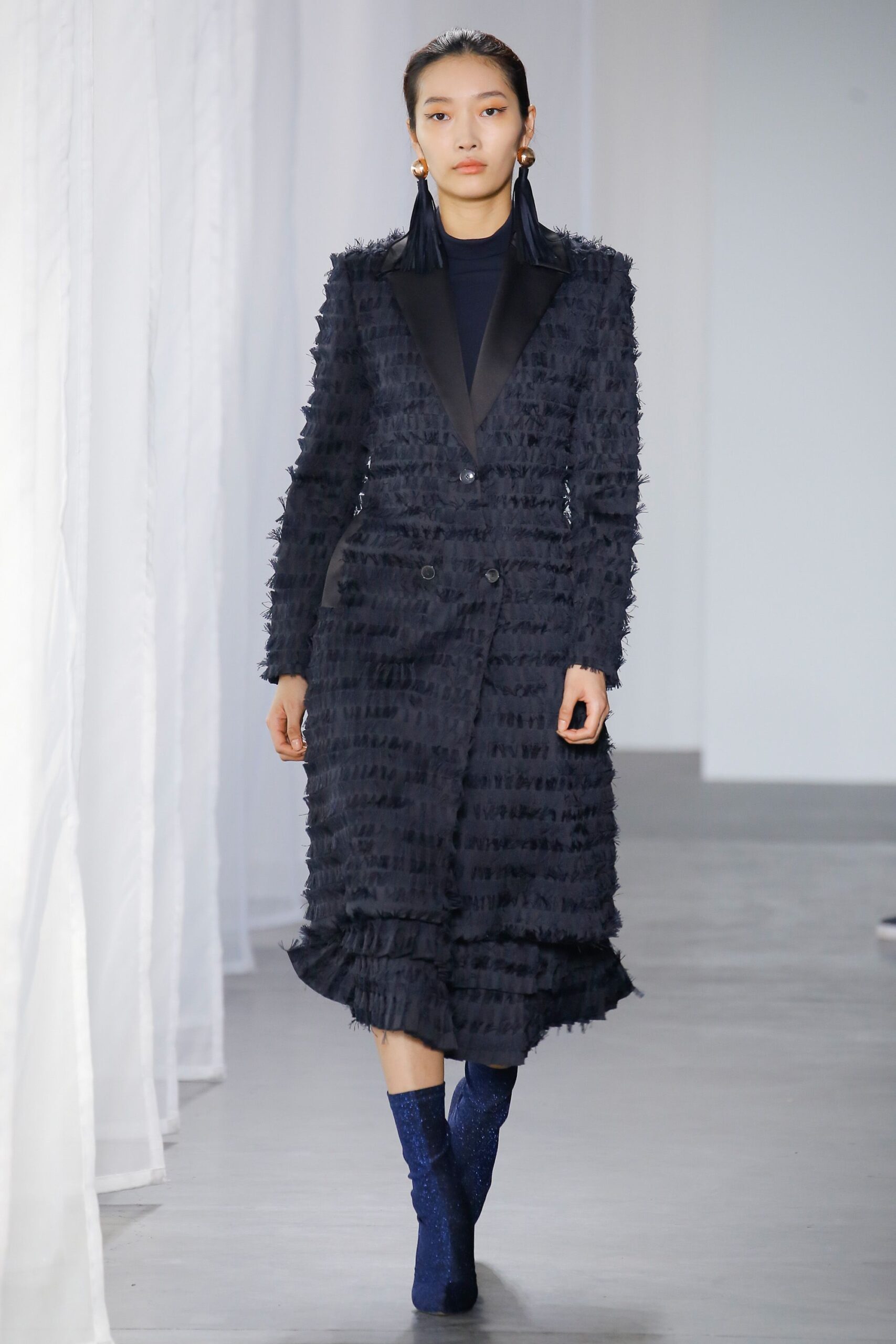 fringed double-breasted long coat