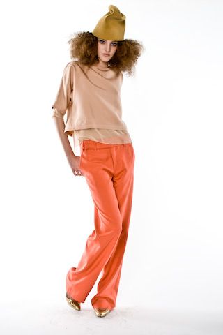 shiny orange wide-leg pants