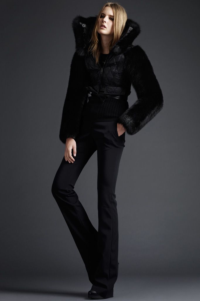 black fur long-sleeve hooded fitted quilted textured jacket