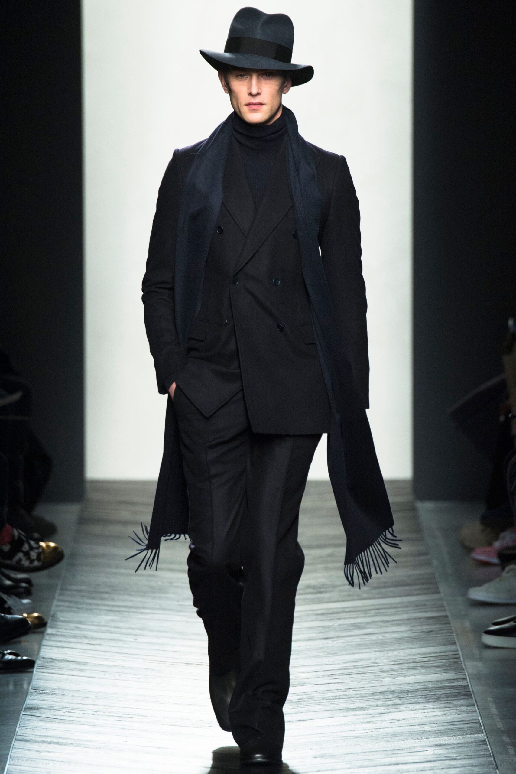 black wool fringed scarf