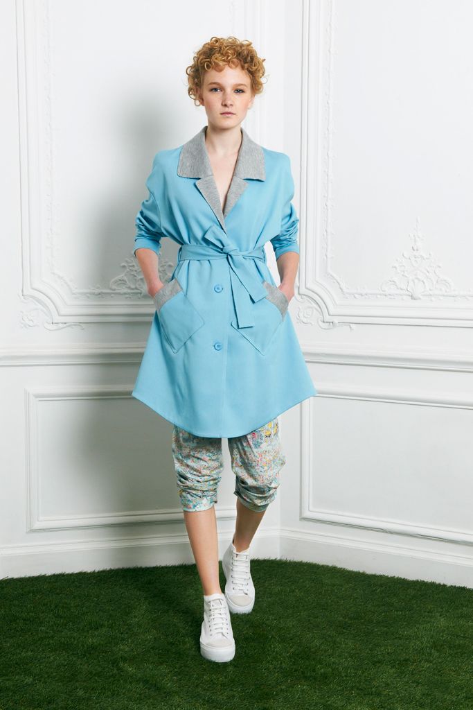 powder blue belted trench coat