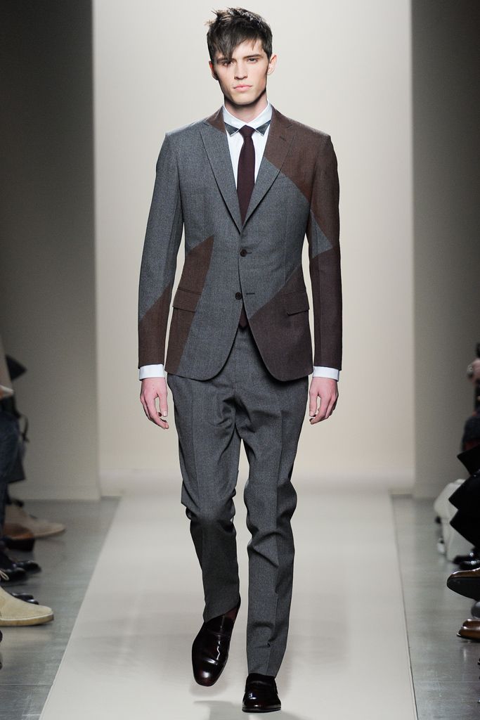 gray wool long-sleeve collared tailored color-blocked buttoned blazer
