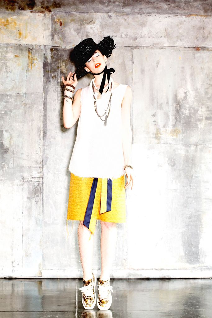 yellow wrap-style mini skirt