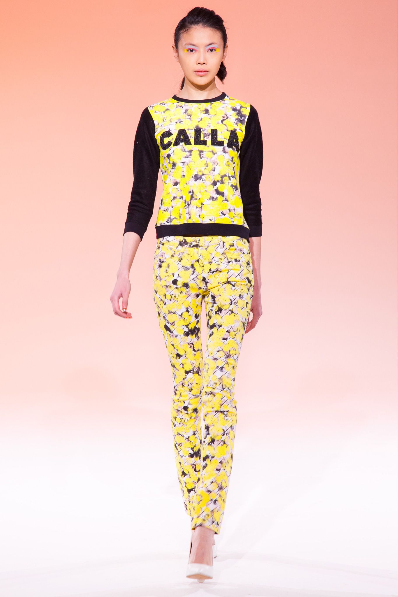 yellow floral slogan sweater