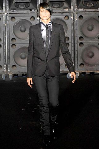 striped shirt with skinny tie