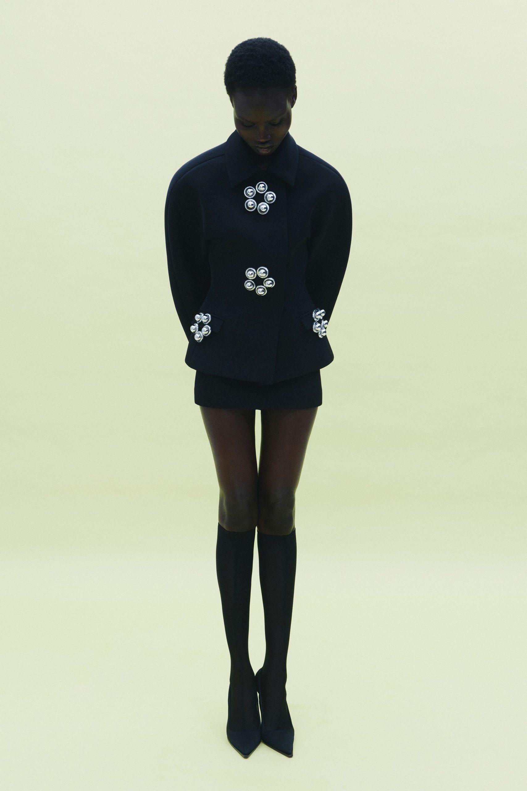 black wool fitted short shorts