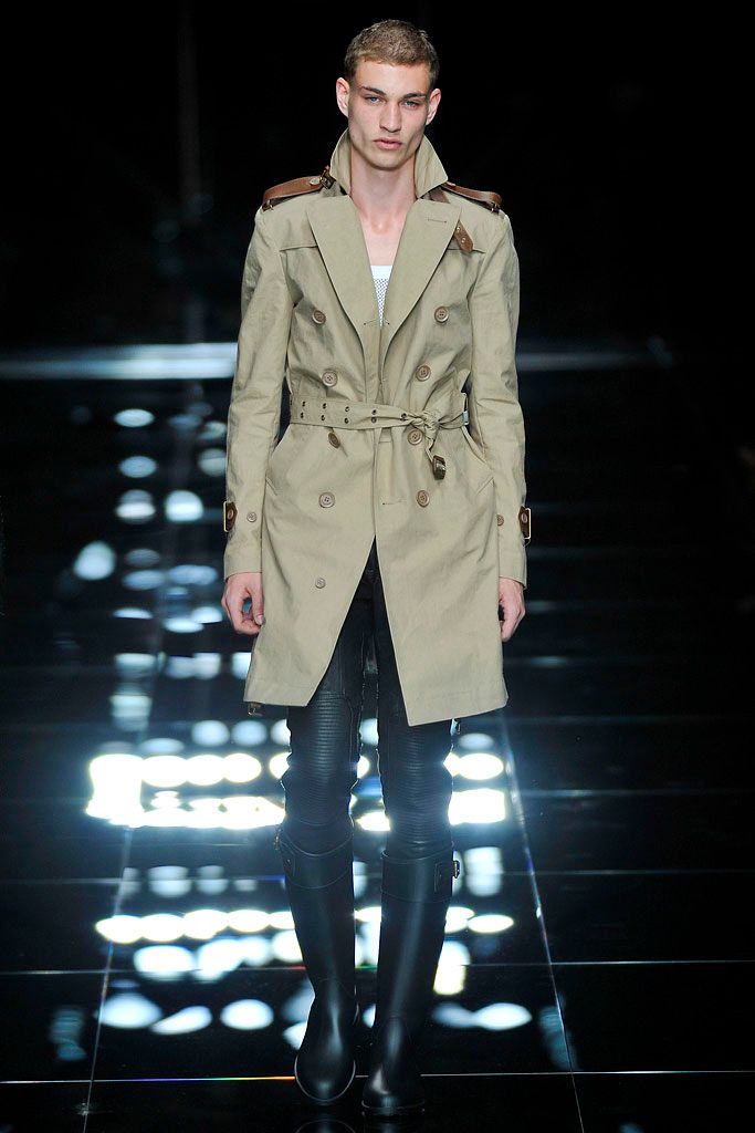 beige cotton long-sleeve collared tailored belted buttoned trench