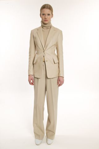 beige knit long-sleeve turtleneck ribbed textured sweater