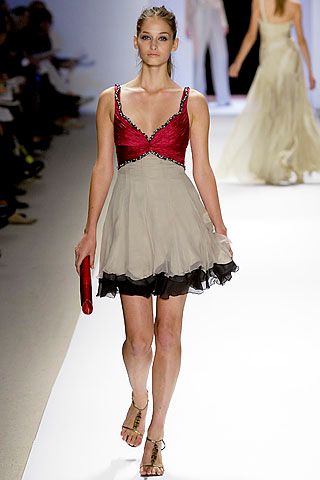 red and nude chiffon mini dress