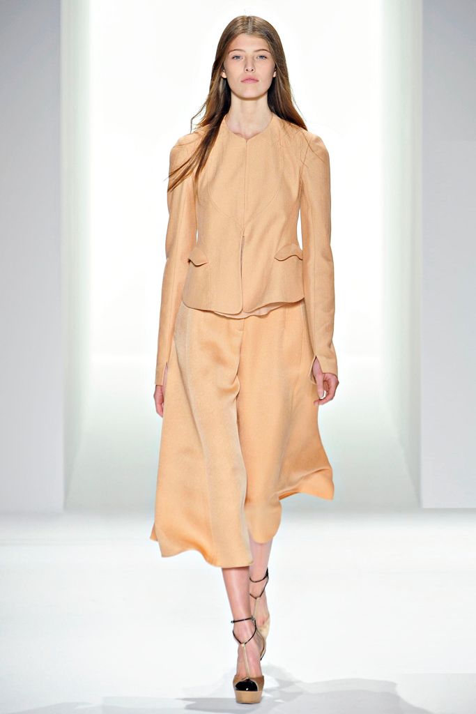 beige unknown long-sleeve high-neck flared flowing top