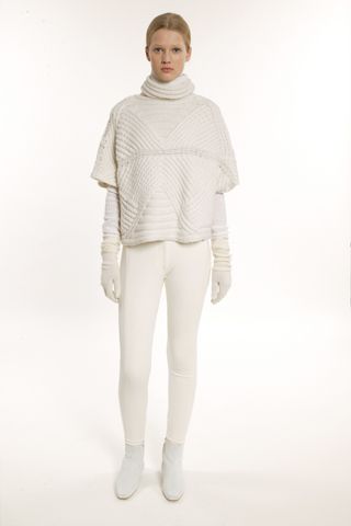 ivory knit high-neck long-sleeve ribbed textured top