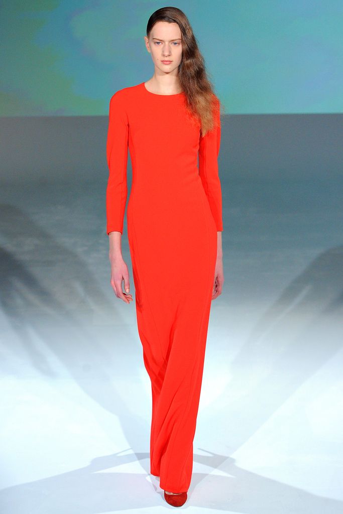 long-sleeve red column gown
