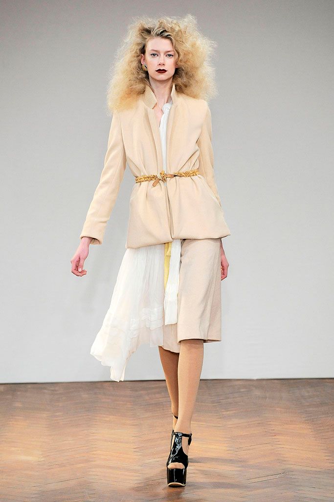 belted cream jacket with chiffon skirt