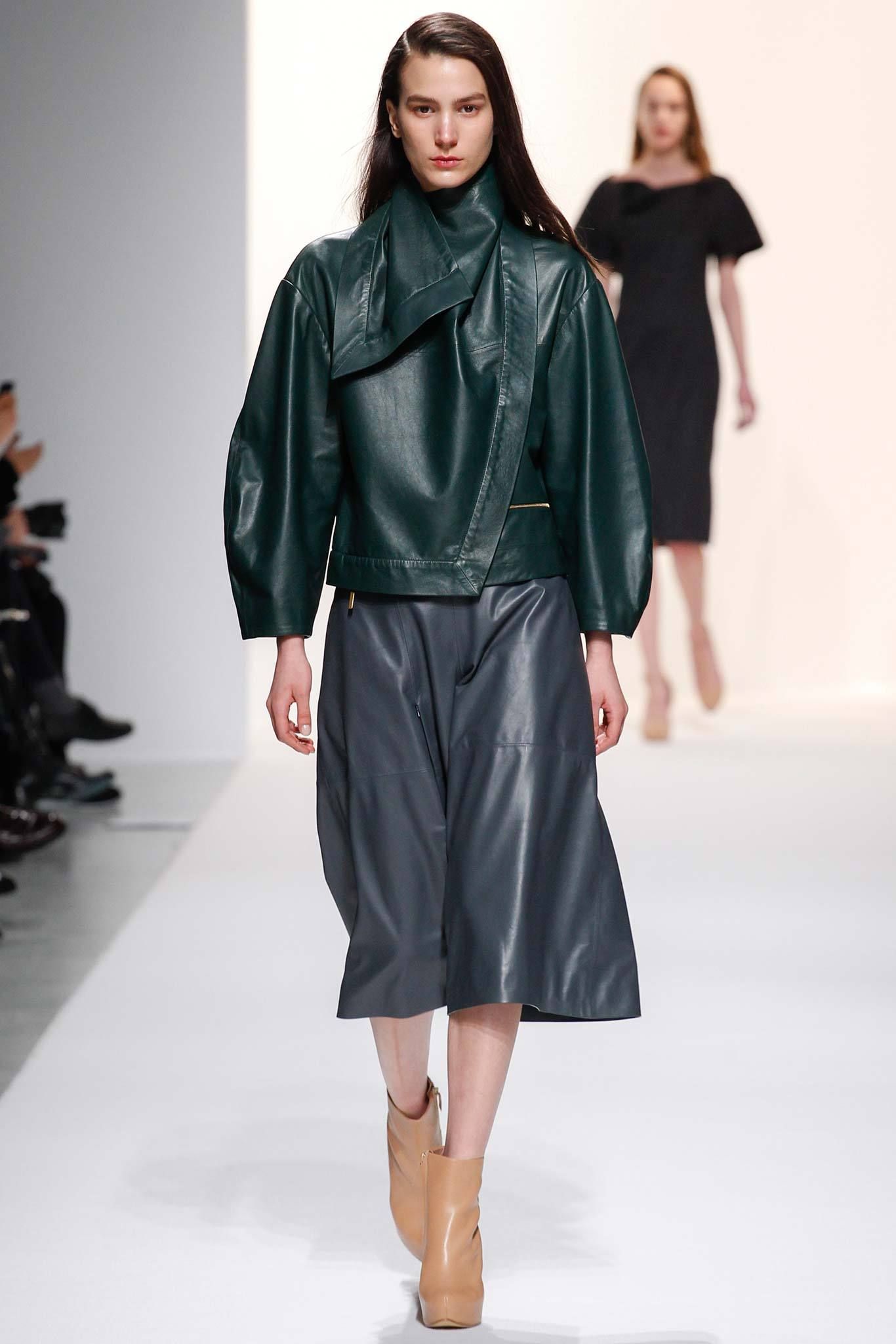 asymmetric leather jacket with scarf collar