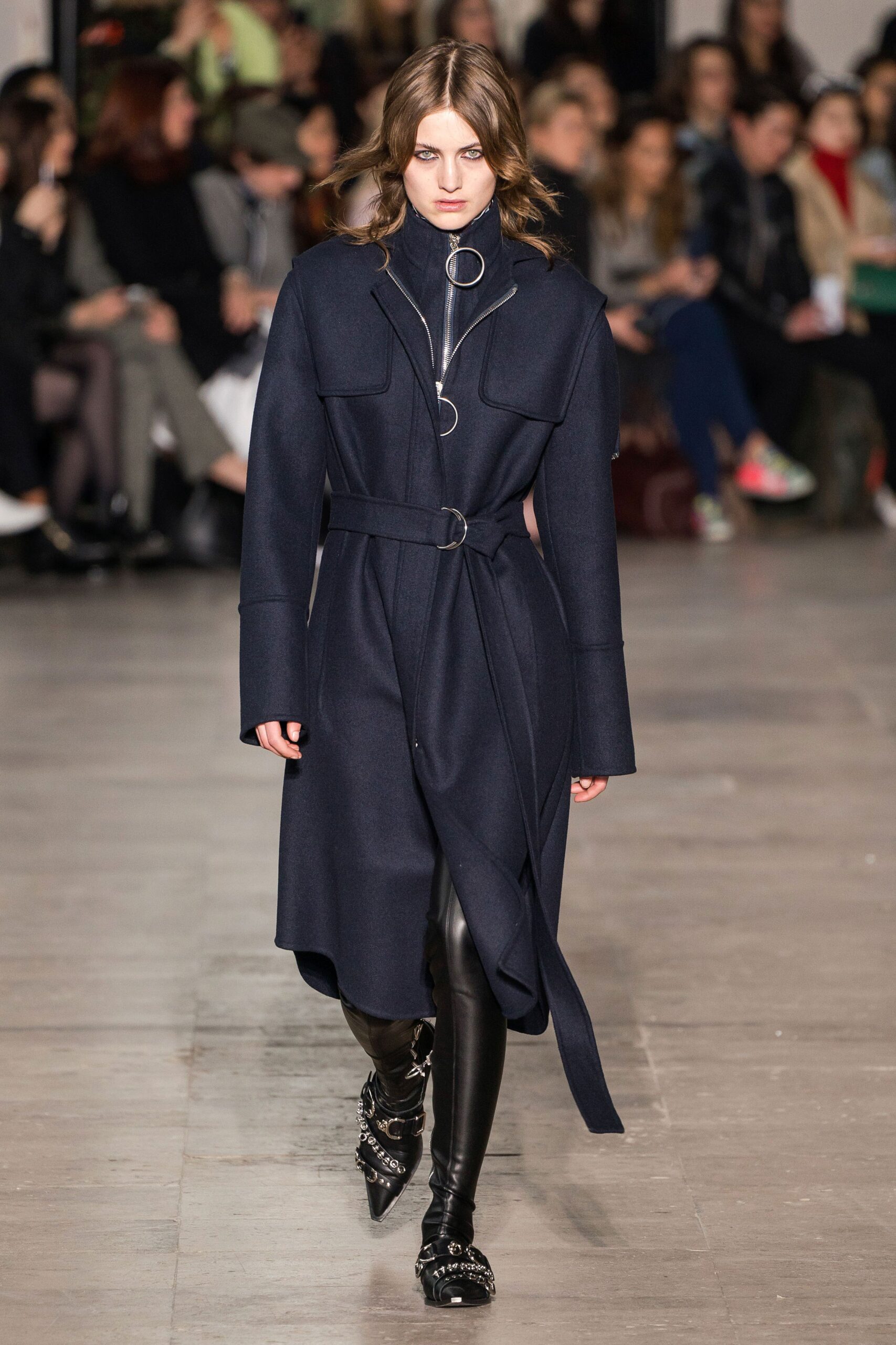 ring-zip belted wool coat