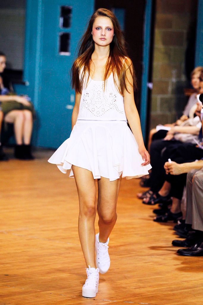 white unknown sleeveless scoop-neck ruffled openwork flowing mini-dress