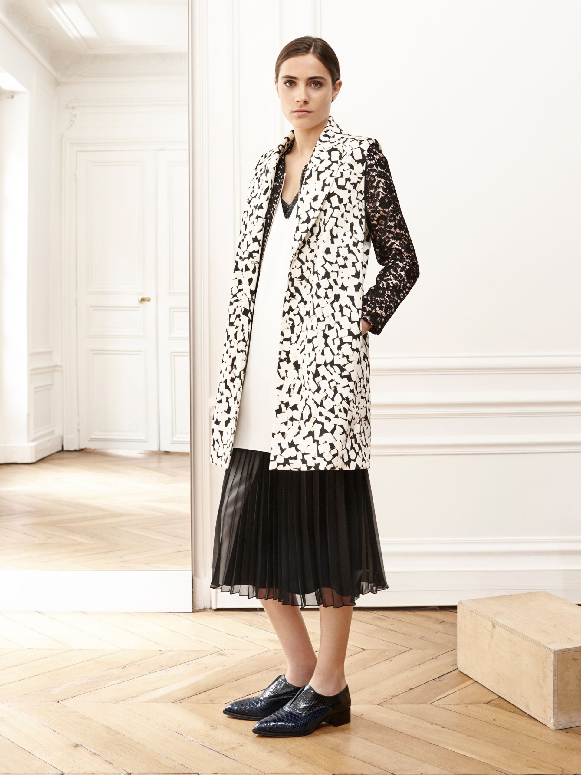black and white printed coat