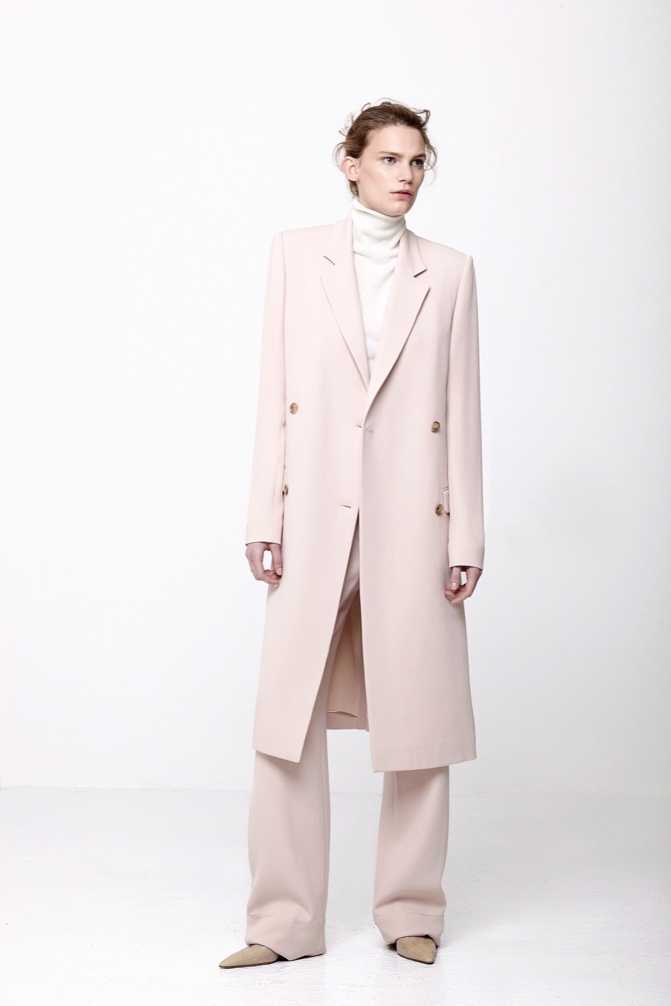blush double-breasted long coat