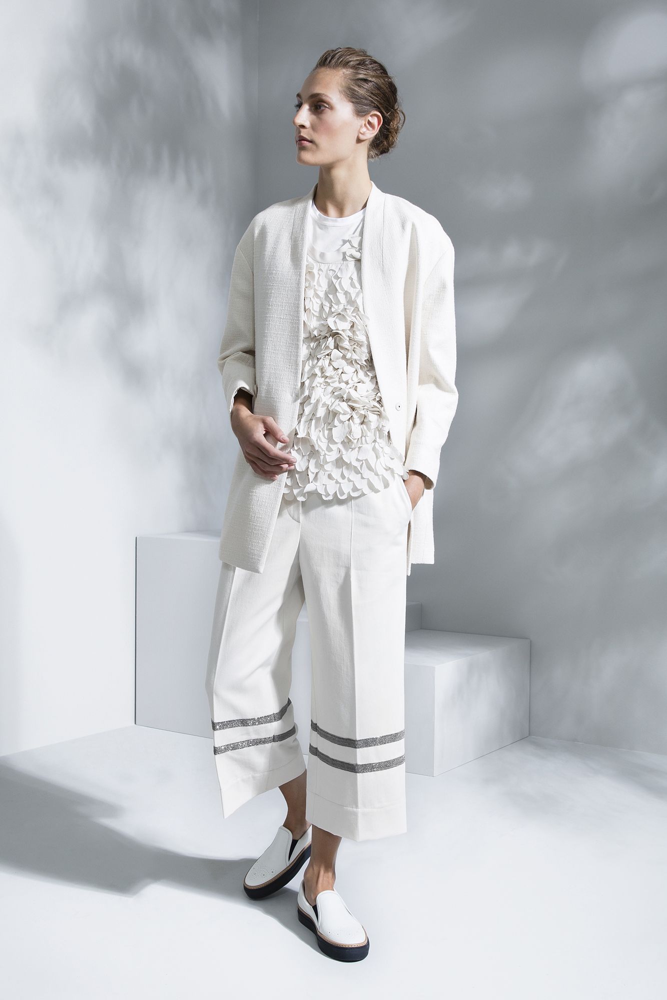ivory unknown long-sleeve open-front relaxed textured jacket