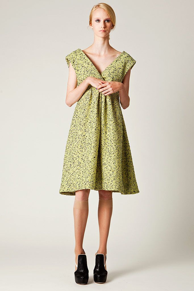 yellow printed draped midi dress