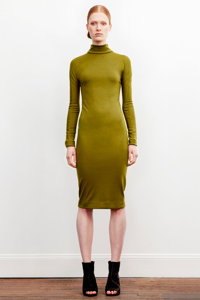 olive turtleneck midi dress