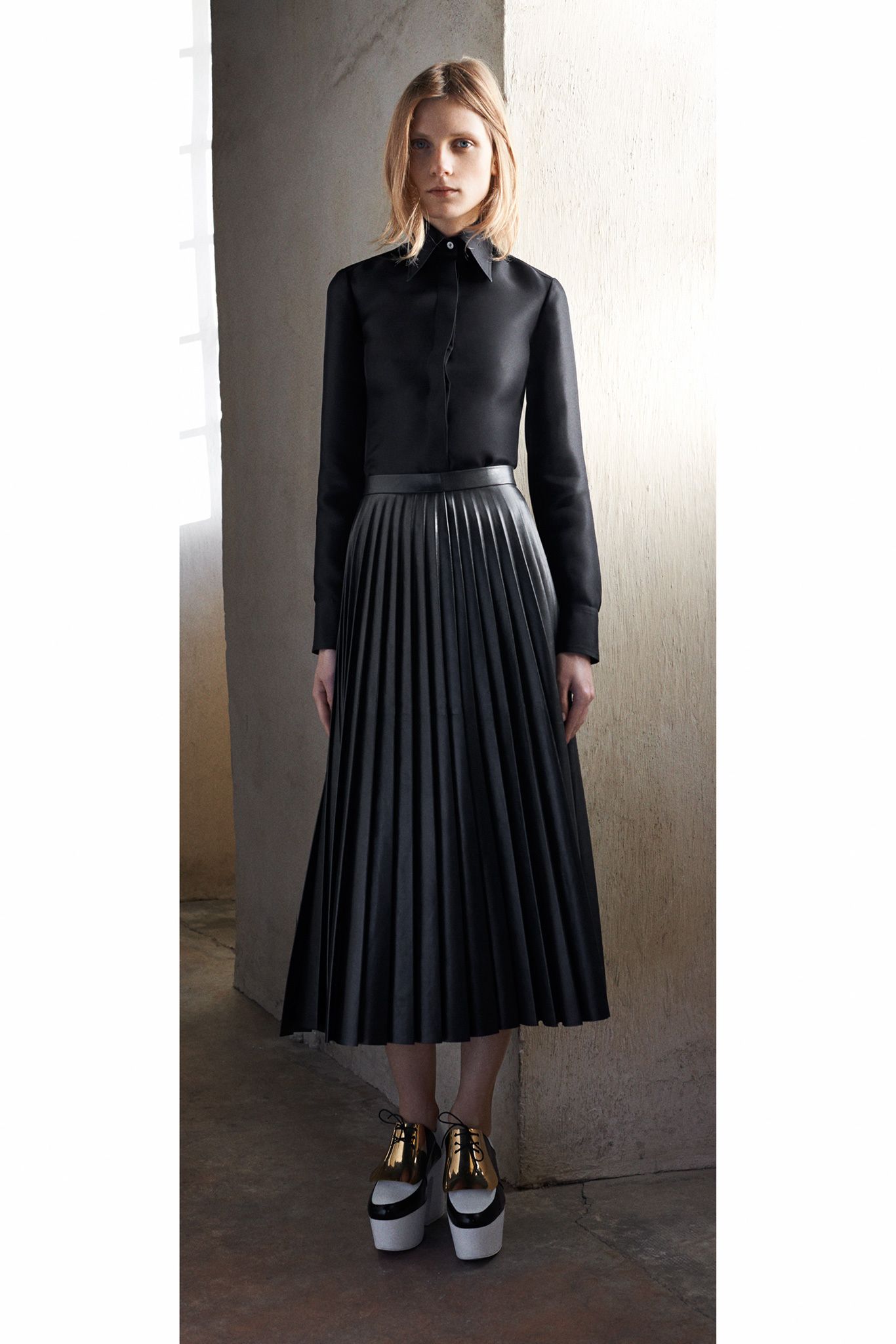black satin long-sleeve collared tailored buttoned shiny shirt