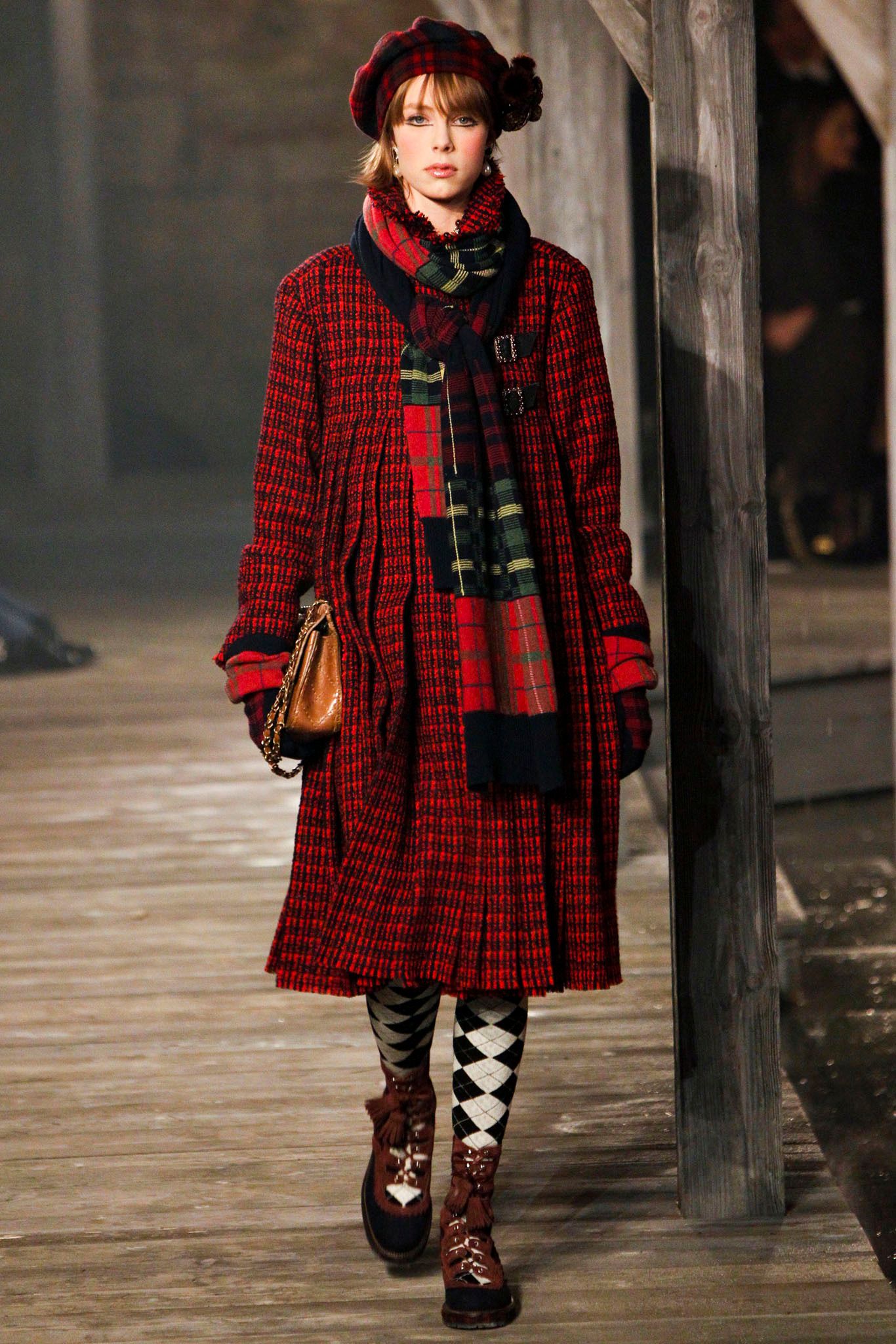 red wool checked hat