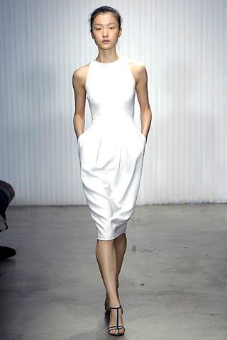 white unknown sleeveless high-neck fitted draped pockets midi-dress